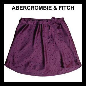 NWT ABERCROMBIE & FITCH Plum Polka Dot Faux Wrap Satin Mini Skirt